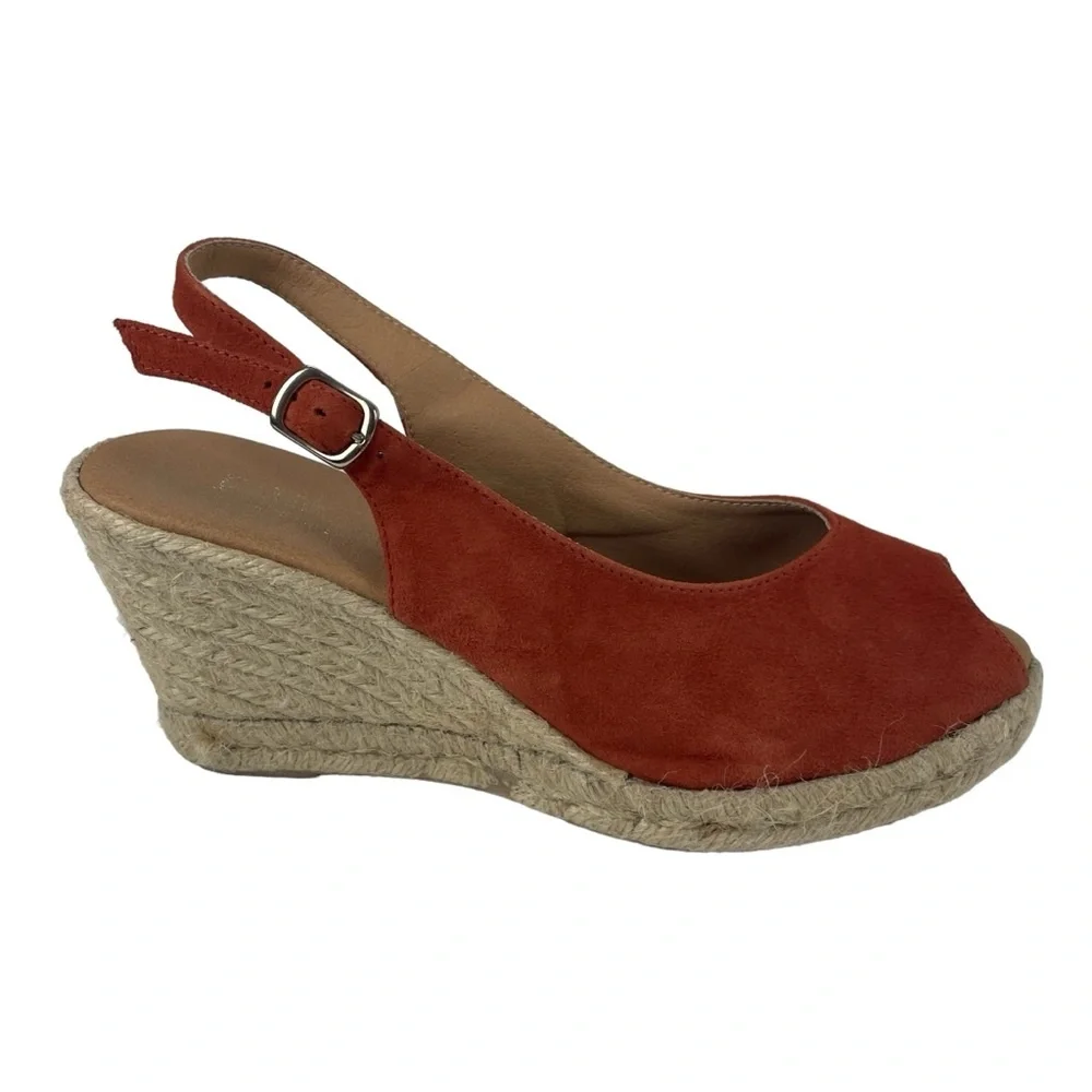 Paseart Spain Espadrilles‎ coral terracotta Suede Slingback Wedge Heel Size 38